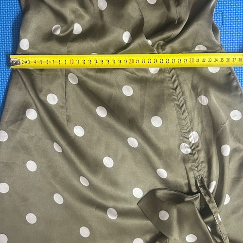 Zara Satin Khaki Polka Dot Open Shoulder Midi Dress Size Medium like new