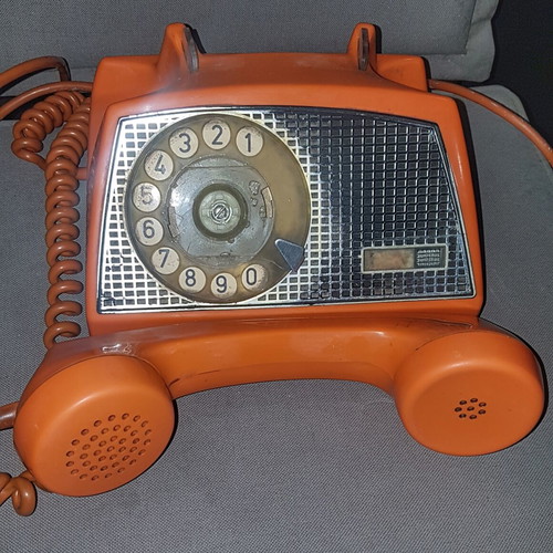 Vintage RWT Asher 72 telephone used, orange color