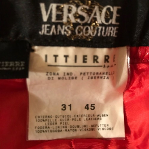 Versace Jeans Couture red leather pants with Medusa embossing, size 31