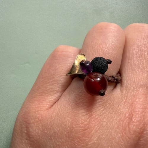Handmade ring like new with semi-precious stones and silver heart