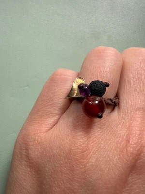 Handmade ring like new with semi-precious stones and silver heart