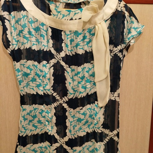 Women's blouse used, size S, white and turquoise
