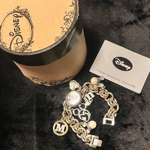 Mickey Mouse charm bracelet watch used, Disney silver tones