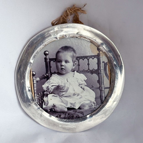 Antique Russian baby photo in silver 900 frame used