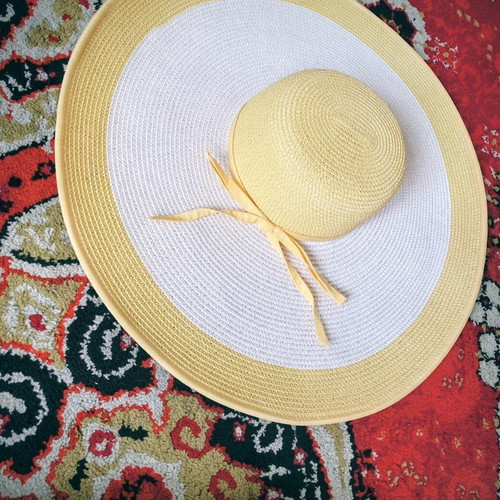 Escada hat new, authentic, white and yellow