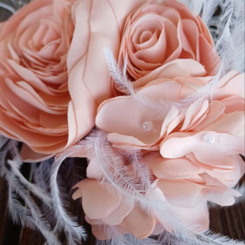Bridal hair clip with satin roses and hydrangea, salmon color new