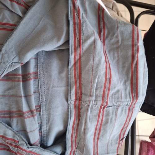 Attrattivo summer shirt used, blue with red stripes and hood