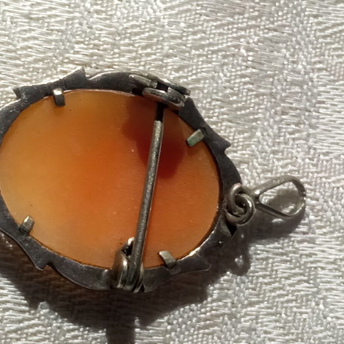 Cameo silver 800 brooch pendant with crystals, vintage 1940