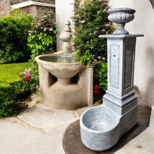 Garden fountain Selena concrete with white and gray planter