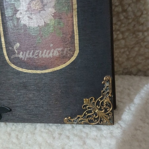 Vintage notebook handmade from wood and leather, hand-painted