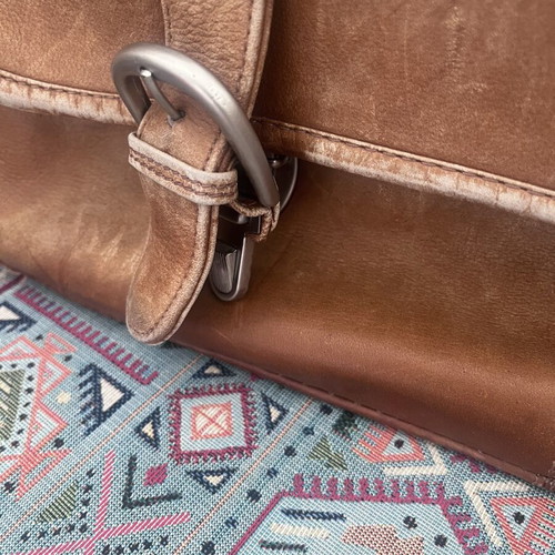Men's leather work bag used, brown, 43x31 cm, 4 pockets