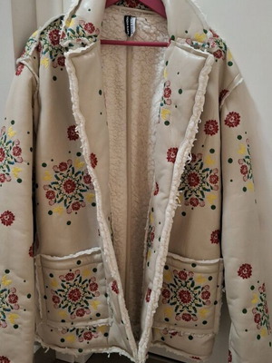 Δερμάτινο μπουφάν-παρκά Nadia Rapti σαν καινούργιο, μπεζ με λουλούδια