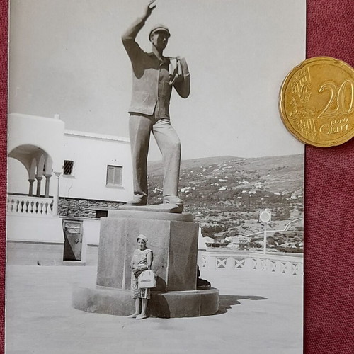 Vintage photo of the statue of the Unknown Sailor in Andros, 1960