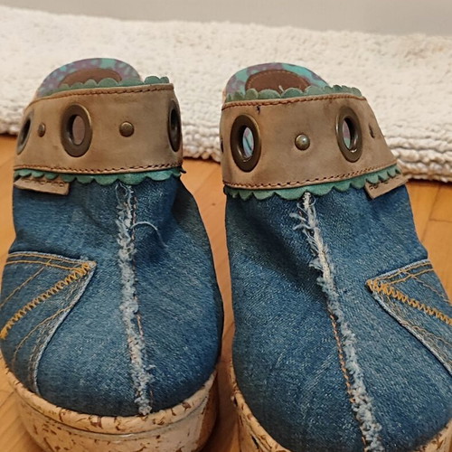 Fornarina Vintage Denim Wedges Mules Y2K Style Size 39 Like New