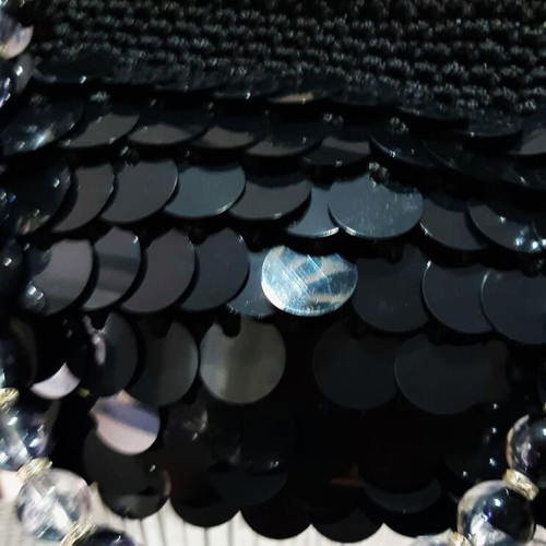 Handmade evening bag new, black with sequins and glass beads