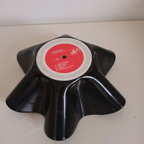 Bowl made from vinyl record used, asymmetrical