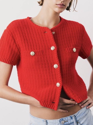 H&M red coral blouse medium size like new with gold buttons