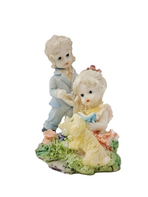 Alabaster figurine children with puppy like new, 10×8×5 cm
