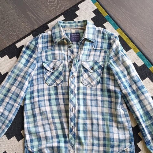 Checked shirt used blue with green, size M