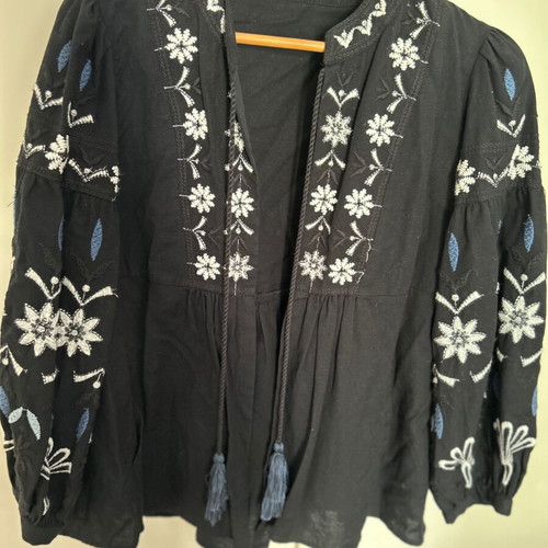 Zara embroidered jacket like new, black linen cotton