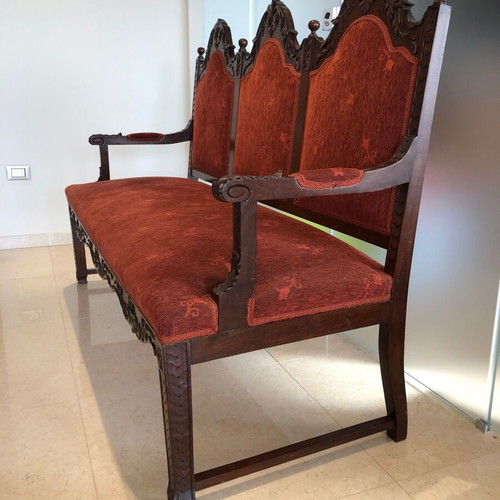 Carved three-seater sofa used, vintage
