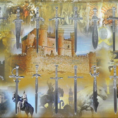 Collectible frame with 18 silver miniature swords and daggers