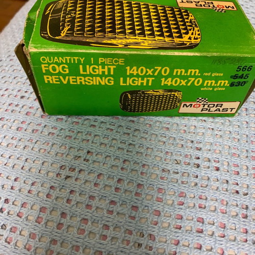 Retro car fog light new, 1970s packaging