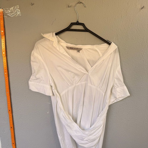 White blouse with draped design, used, size S by TeX
