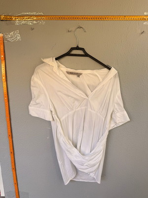 White blouse with draped design, used, size S by TeX