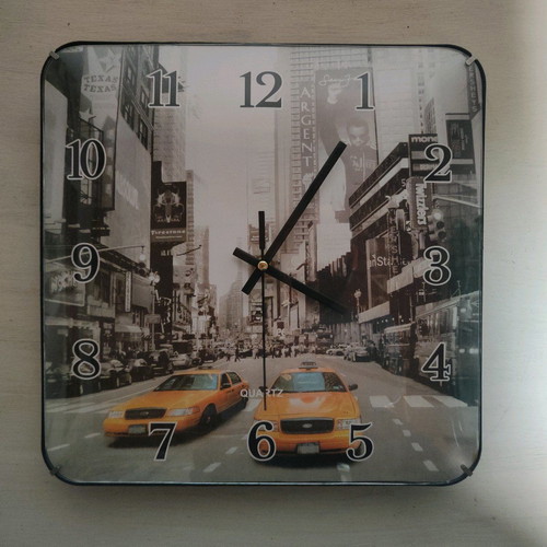 New York square wall clock used, analog 28x28