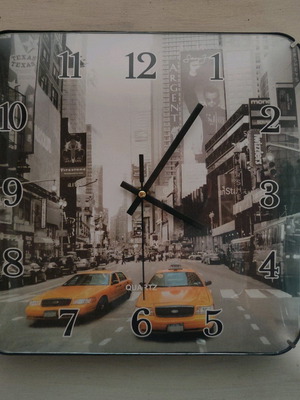 New York square wall clock used, analog 28x28