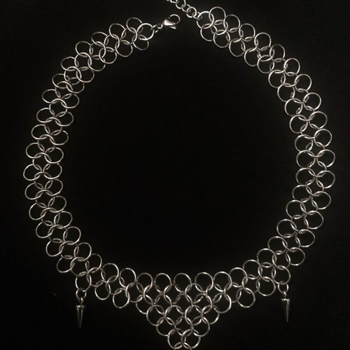 Chainmail necklace with spikes handmade, new, silver stainless steel