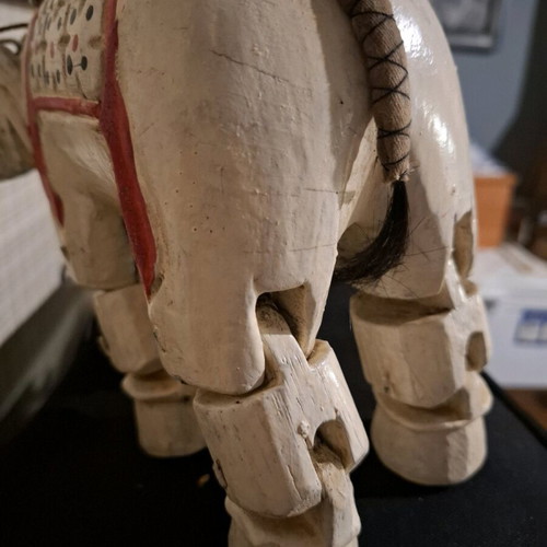 Wooden elephant marionette vintage ethnic handmade, used