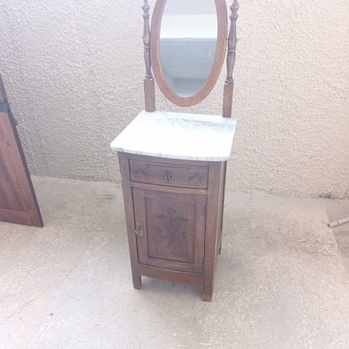 Antique Lavomano Dressing Table with Marble Top and Oval Mirror used