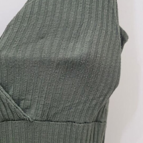 Olive green one-piece jumpsuit, cotton, elastic