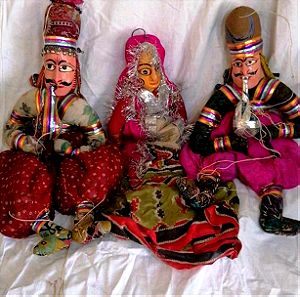 Vintage 3 μαριονέτες Ρατζαστάν Ινδίας με ξύλινα προσωπα