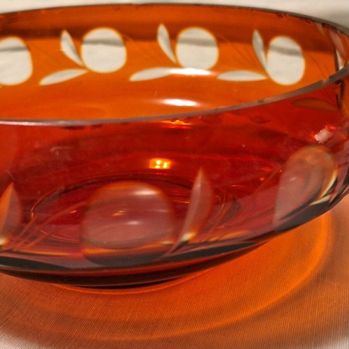 Italian vintage crystal bowl open ruby color like new