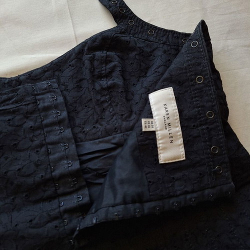 Karen Millen Vintage Y2K Small Black Broderie Anglaise Corset Halter Top like new