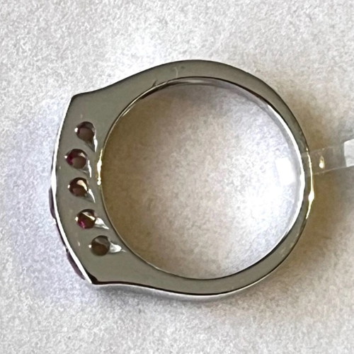 18K White Gold Half Band Ring with Princess Cut Rubies like new