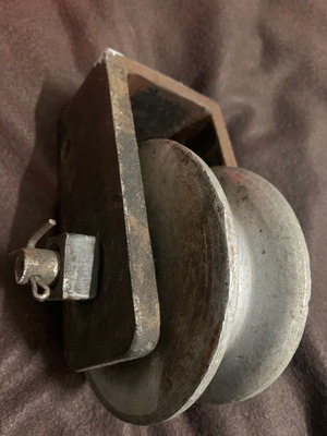 Nautical heavy-duty lifting pulley used, handmade construction