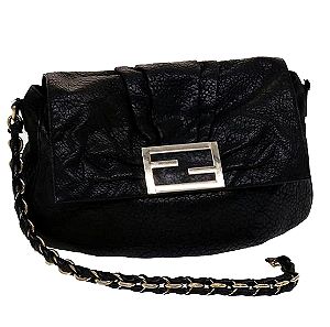 FENDI Chain Shoulder Bag Leather Black Auth yk7651B