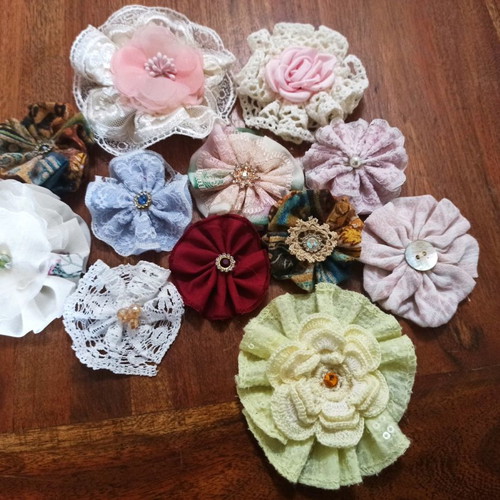 Handmade fabric flowers new, pack of 12 pieces