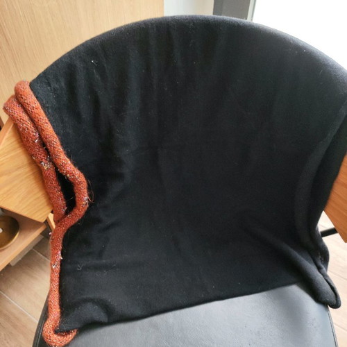 Wool scarf used, black with brown metallic details