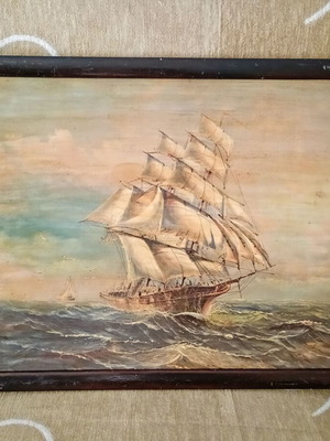 Παλαιός πίνακας με ιστιοφόρο σε κορνίζα, 53 x 38 εκ.