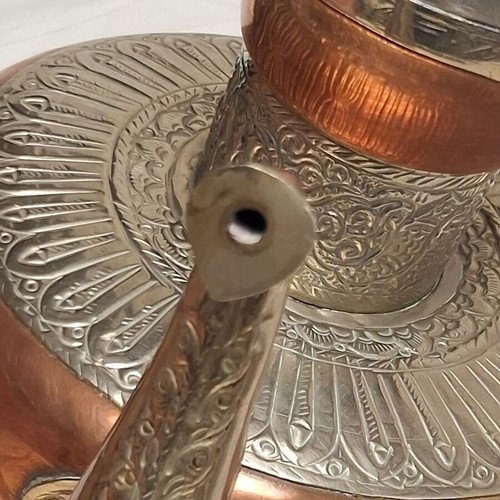 Vintage Tibetan Ewer Copper with Silver Dragon Motifs like new