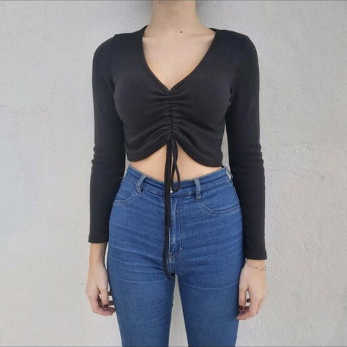 Black long sleeved top like new, size S