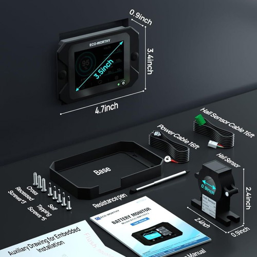 Battery Monitor 300A 12V/24V/36V/48V 3.5-Inch Touchscreen with Alarm