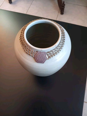 Gray beige vase 25cm ceramic used