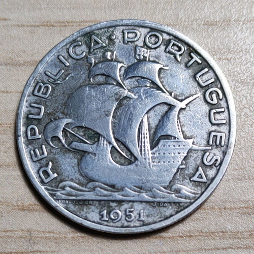 Portugal 5 escudos 1951 silver used