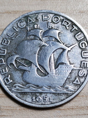 Portugal 5 escudos 1951 silver used